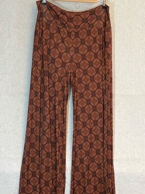 Bon Applet Tea Women's Wide-Leg Brown Patterned Pants